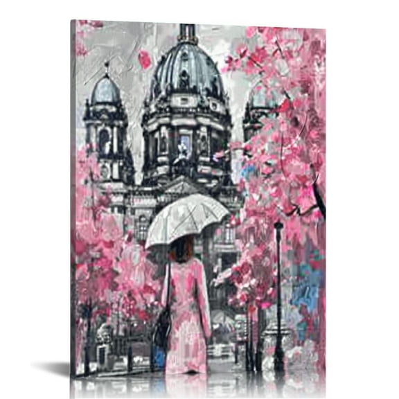 Creowell Black and White Canvas Wall Art for Living Room Bedroom Bathroom Girls Pink London Big Ben Theme Room Decor for Wall Decor 16x20 in/12x16 in