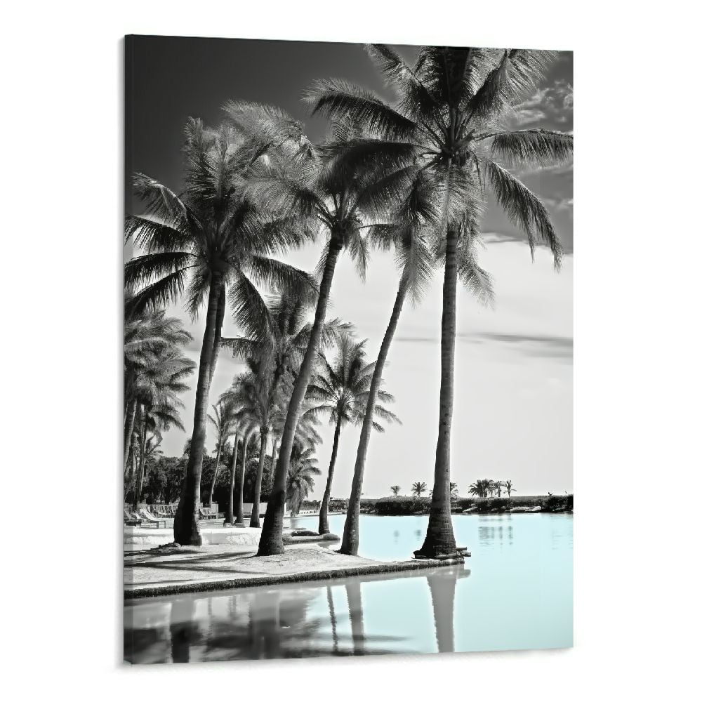Creowell Black and White Hawaii Beach Landscape Canvas Wall Art Palm ...