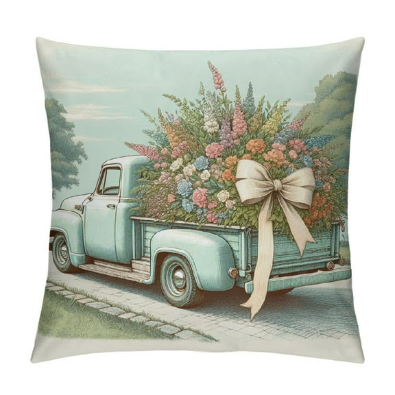 Creowell  Bless Our Home Farmhouse Eucalyptus Leaves Throw Pillow Covers, Truck Home Sweet Home Cushion Case Decorations