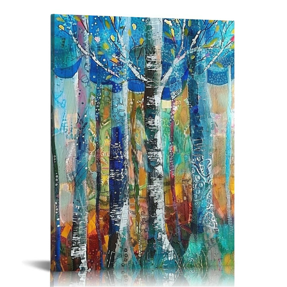 Creowell Blue Birch Trees Wall Art Forest Landscape Picture Modern ...