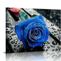Creowell  Blue and Black Rose Flower Canvas Wall Art Floral Pictures Prints Modern Romantic Artwork Wall Decor for Valentine's Day Living Room Bedroom 20x16in