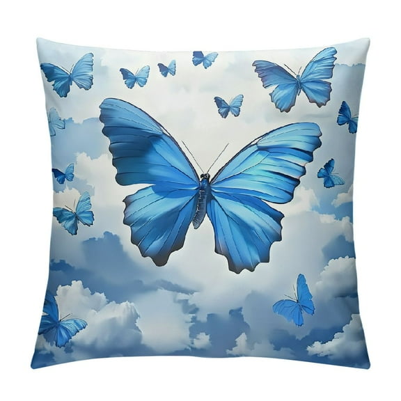 Creowell Blue Butterfly Throw Pillows, Modern Watercolor Butterflies Outdoor Pillowcase Cushion Case Decor for Home Sofa Couch Bed White