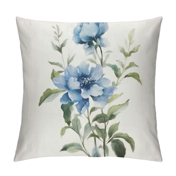 Creowell Blue Flower Fashion Style Dirt-Resistant Throw Pillow Covers for Couch Sofa Bed Living Room Bedroom Zipper Closure 1PC 20x20in