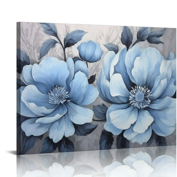 Creowell Blue Flower Wall Art Floral Picture Canvas Posters Print Modern Artwork Framed For Living Room Bedroom Wall Painting Home Decor, 20x16 in/16x12 in