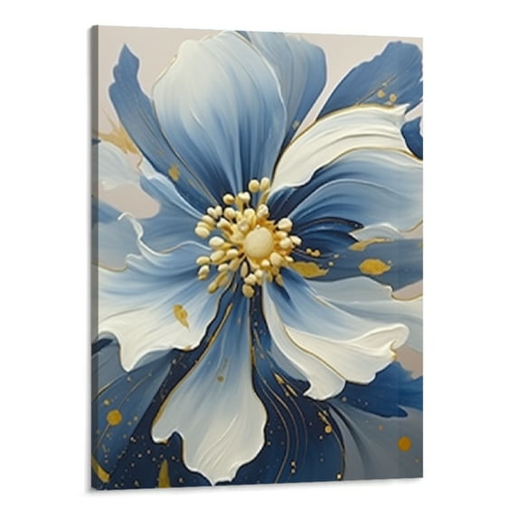 Creowell Blue Flower Wall Art Paintings Blue and Gold Canvas Wall Art ...
