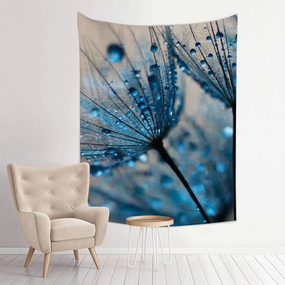 Creowell Blue Flower Water Droplets Wall Tapestry Art 100% Polyester 30*40in