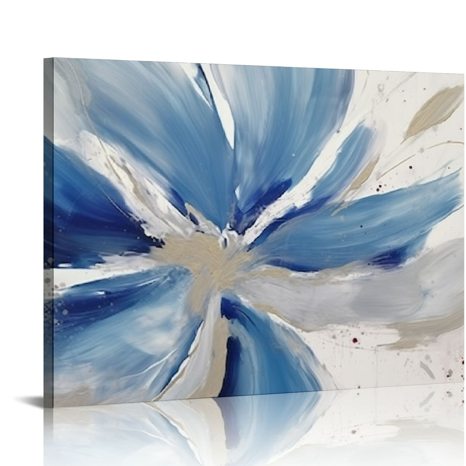 Creowell Blue Flowers and Abstract Canvas Wall Art With Gold Frame for ...