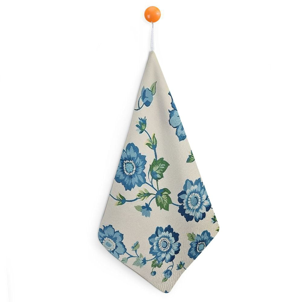 Creowell Blue Flowers Green Leaves Microfiber Kitchen Towel Super