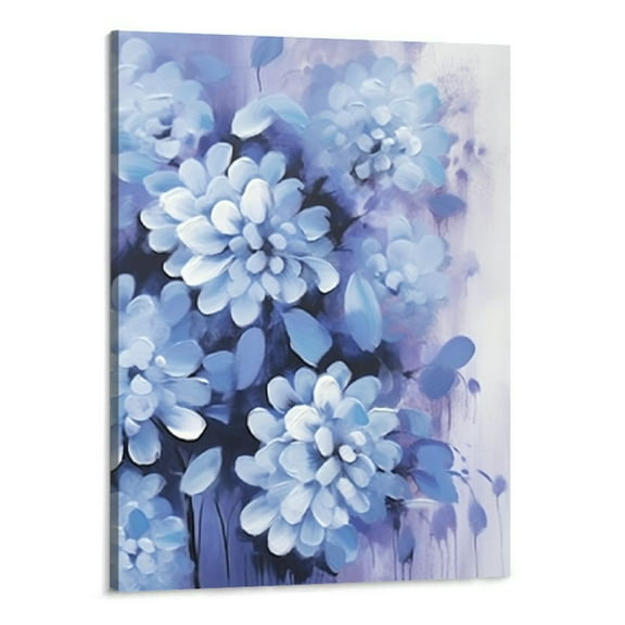 Creowell Blue Flowers Wall Art Decor Abstract Hydrangea Blossom Painting Pictures Canvas Floral Artwork for Living Room Framed Easy to Hang 16x20Inch