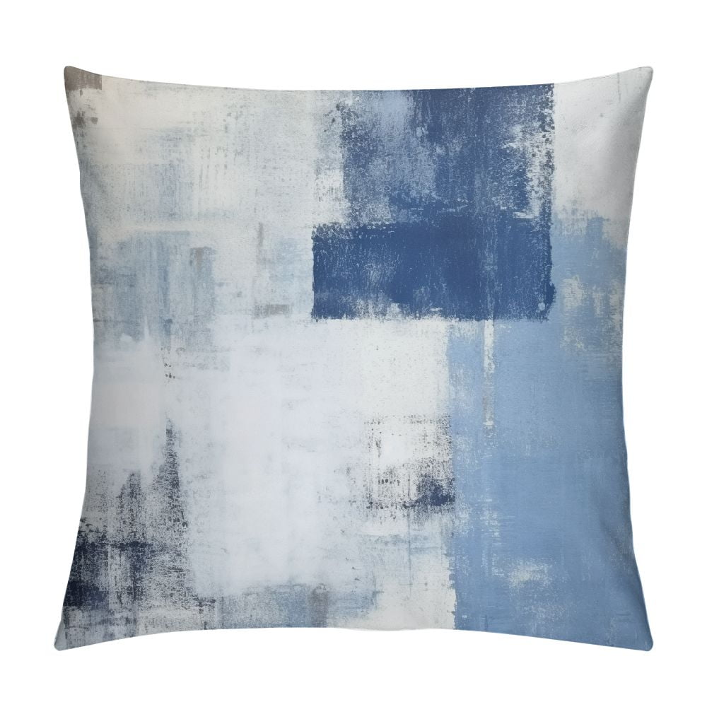 Creowell Blue and Gray Pillow Covers Teal Modern Abstract Painting Blue White Navy Blue Square ...