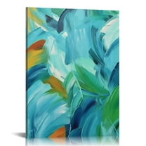 Creowell Blue Green Turquoise Wall Canvas Artwork, Abstract Oil Paint Texture Art Wall Hanging Canvas Artwork Decoration for Dorm Room Bedroom 16x20 in / 12x16 in