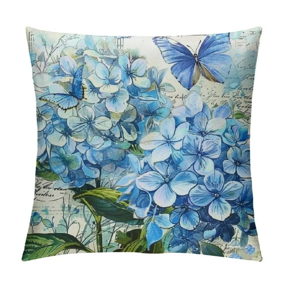 Creowell Blue Hydrangea Pillow Cover Vintage Floral Pillowcases Decorative Cushions Pillowcase for Bedroom Sofa Home Decor 22x22in