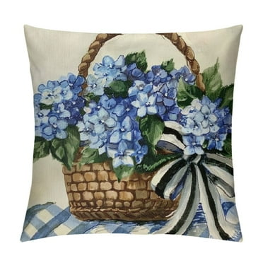 Creowell  Blue Hydrangea Spring Summer Throw Pillow Covers, Today is A Good Day Dark Blue Cushion Case Decoration for Sofa Couch 12x12in