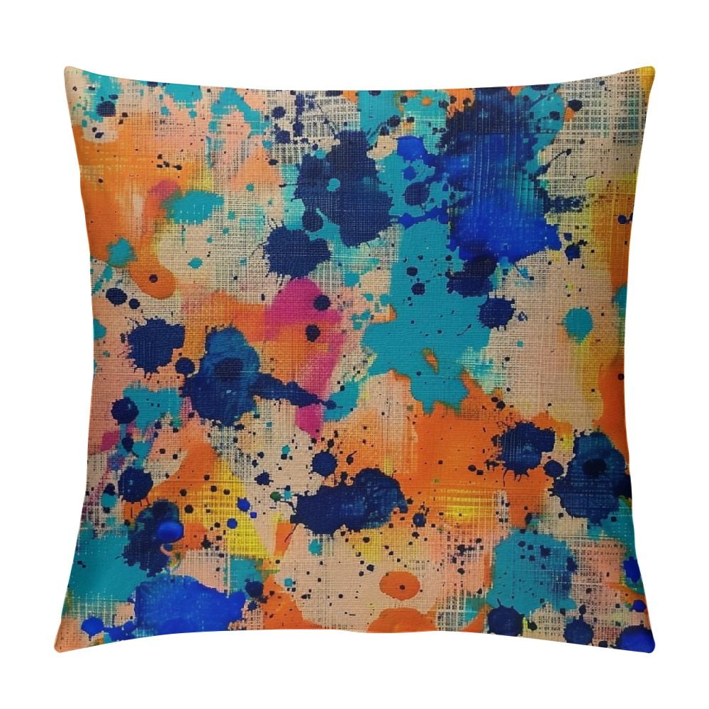 Creowell Blue and Orange Paint Splatter Throw Pillow Covers Pillowcase