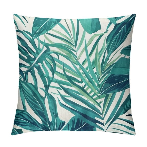 Creowell Blue Plant Leaf Decorative Throw Pillow Covers for Couch Bed Sofa Living Room Tropical Plants Leaves Square Cushion Cases Art Home Decor