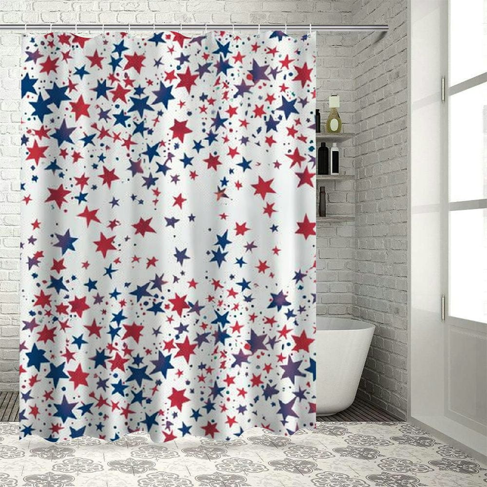 Creowell Blue and Red Star Patriotic Shower Curtains Independence Day