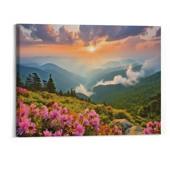Creowell Blue Ridge Parkway North Carolina Appalachian Mountains In Spring Poster Picture Print Canvas Wall Art Bedroom Office Room Living Room Decor Gift (framed,20x16 Inch)