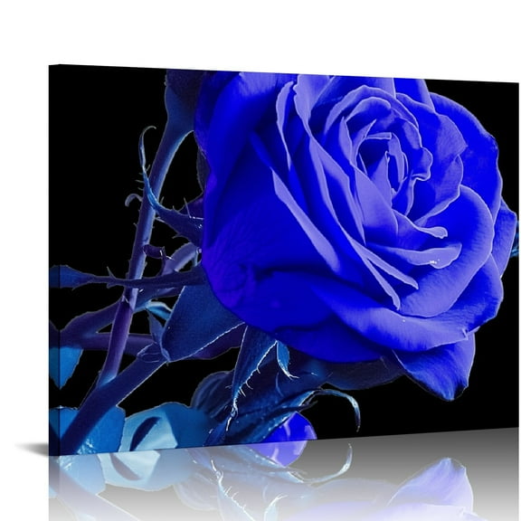 Creowell  Blue Rose Canvas Prints Wall Art Abstract Romantic Flower Pictures Paintings Still Life Artwork Home Living Room Bedroom Decor Modern Stretched and Framed Art 16x12in
