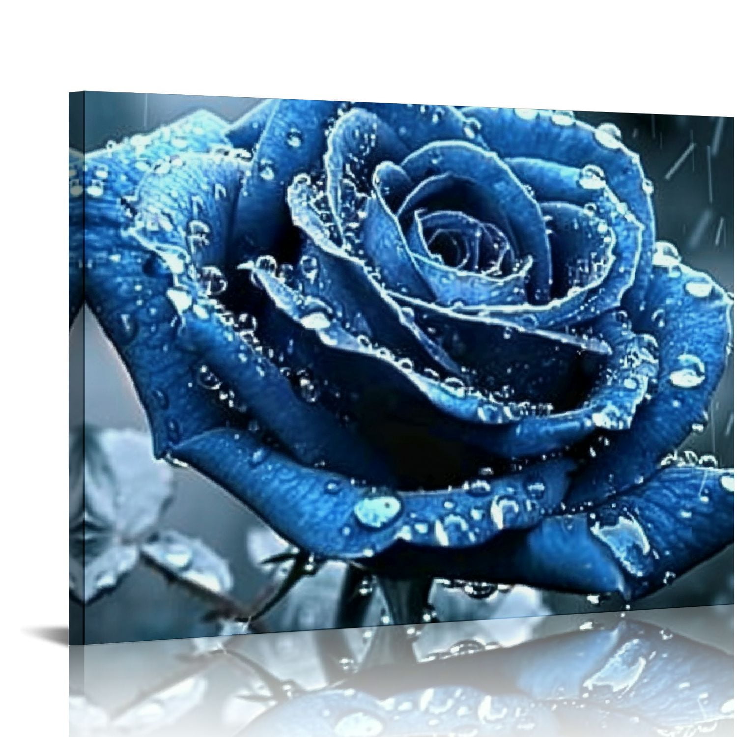 Creowell Blue Rose Canvas Wall Art Black and White Flowers Painting ...