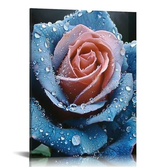 Creowell Blue Rose Canvas Wall Art Floral Pictures Wall Decor Flower Bloom Close Up Painting Print Flowers Artwork for Bathroom Bedroom Office Living Room Paintings Decorations 12x16 in