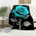 thumbnail image 1 of Creowell Blue Rose Water Droplets Flannel Throw Blanket for Couch Sofa Bed Camping All Seasons Lightweight Blanket 40x50in, 1 of 6