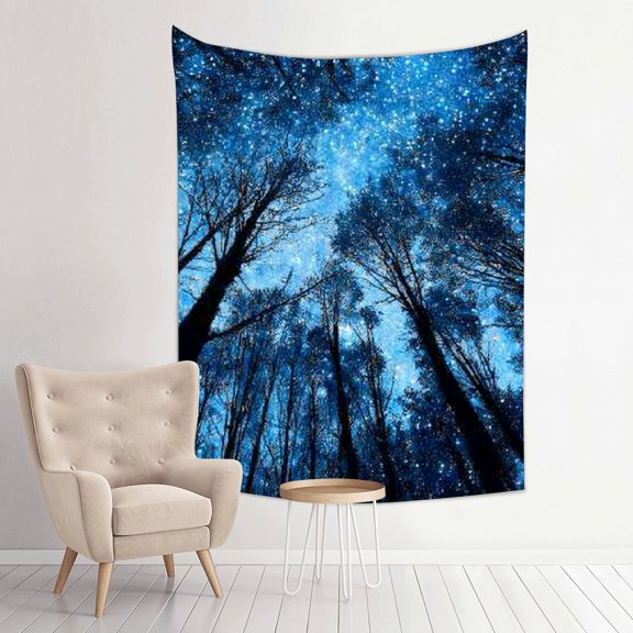 Creowell Blue Sky Stars Trees Tapestry Wall Hanging 100% Polyester 30*40in