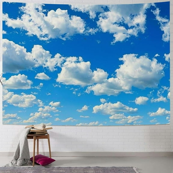 Creowell Blue Sky Tapestry Wall Hanging White Clouds Tapestry Backdrop Art Wall Decor Birthday Party Wall Decorations Clear Sunny Sky Cloud Decorative Tapestry for Bedroom 60x50inch