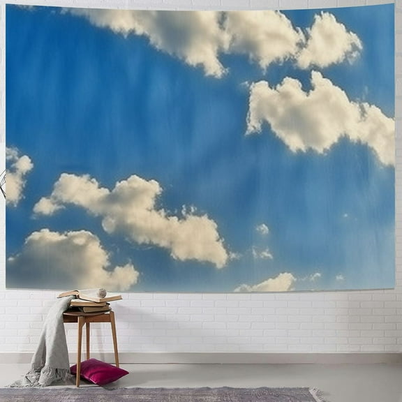Creowell  Blue Sky Tapestry White Cloud Tapestry Wall Hanging Ceiling Tapestries Clear Sunny Sky Clouds Backdrop Art Poster Wall Decor for Bedroom Living Room Dorm Kitchen Bathroom 40x30inch