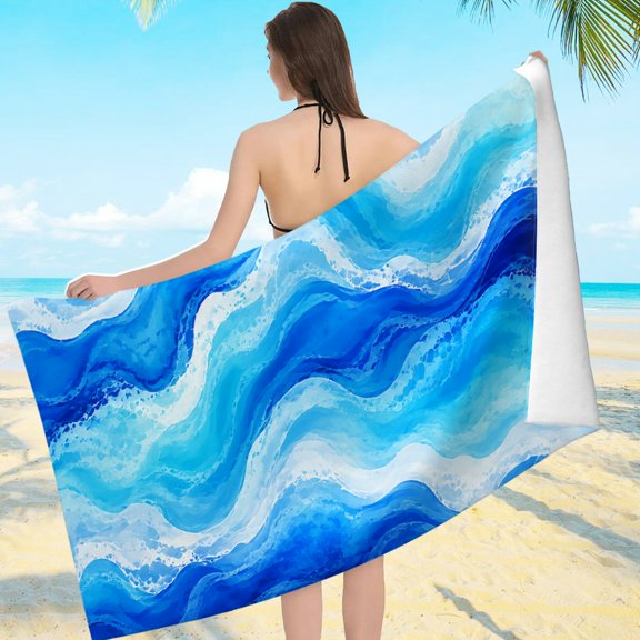 Creowell Blue Wave Fluid Watercolor Pattern Quick Dry, Machine Washable Ultra-Soft Microfiber Beach Pool Great Gift
