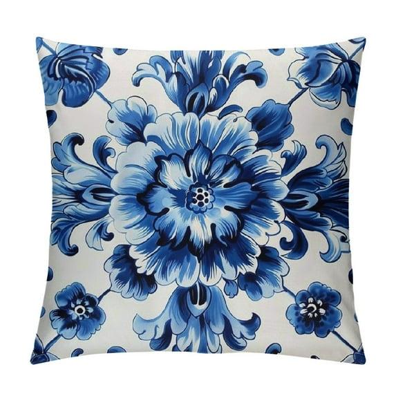 Creowell Blue and White Chinoiserie Pillow Cover, Blue Chinoiserie Pillows Decorative Throw Pillows Cover, Blue and White Porcelain Chinoiserie Living Room Home Decor