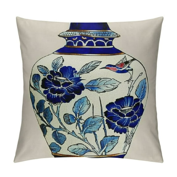 Creowell Blue White Throw Pillow Covers Decorative Vase Sofa Couch Cushion Covers Chinese Art Porcelain Bottles Print Pillowscase for Home Holiday Spring Decoration