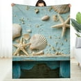 thumbnail image 1 of Creowell Blue Wooden Table Shells Starfish Flannel Blanket, Soft Warm 40*50in, 1 of 7