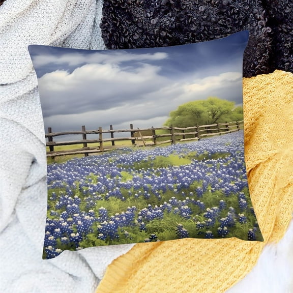 Creowell Bluebonnets Pillow Covers Decoration for Home Sofa Couch, Set of 1 Linen Cushion Case 18x18in