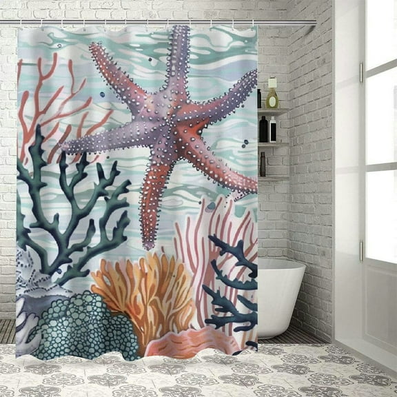 Creowell Boho Floral Shower Curtain for Bathroom, Nautical Coral Sea Shell Beach Theme Shower Curtain 3D Printing Waterproof Polyester Cloth Bath Decoration