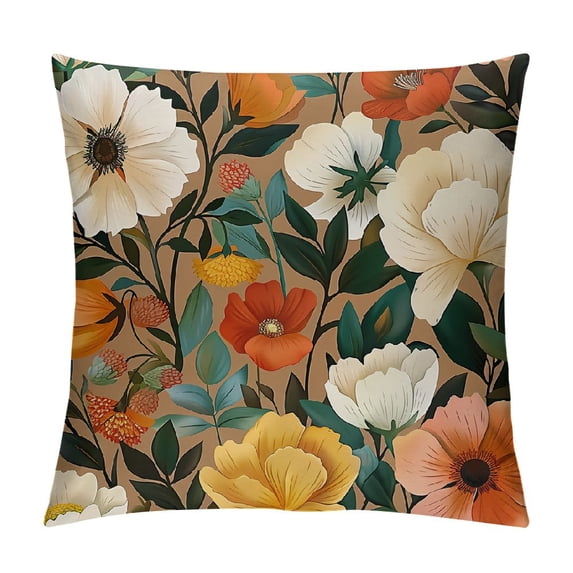 Creowell Boho Flower Abstract Pillow Covers Market Throw Pillows, Mid Century Outdoor Pillowcase Colorful Pictures Colorful Plant Cushion Case Decor for Home Sofa Couch Bed PC-04 zipper closure White