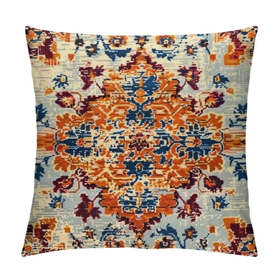 Creowell Boho Pillows Covers Bohemian Vintage Carpet Pattern Throw Pillows Orange Blue Ethnic Decorative Outdoor Cushion Case for Sofa Living Room