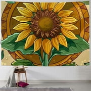 Creowell Boho Rainbow Sunflower Tapestry, Vintage Abstract Yellow Flowers Butterfly Tapestry Wall Hanging for Bedroom Teen Girl, Cute Retro Aesthetic Tapestries  College Dorm Decor Painting