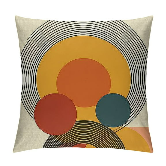 Creowell Boho Simple Circle Pattern Pillow Covers Mid Century Modern Decor Throw Pillow Covers  Abstract Square Pillowcase for Bedroom Couch Outdoor, Beige