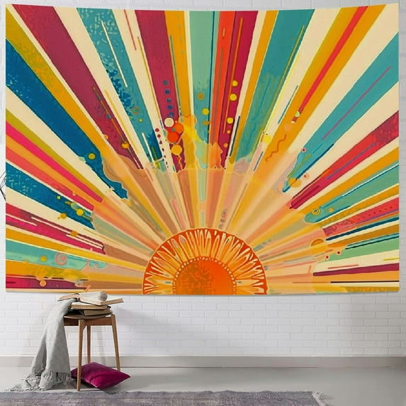 Creowell  Boho Sun Tapestry Retro 70s Sunset Sunrise Tapestries for Bedroom Aesthetic Vintage Abstract Art Colorful Rainbow Classroom Tapestry Wall Hanging for Living Room Dorm 50x40inch