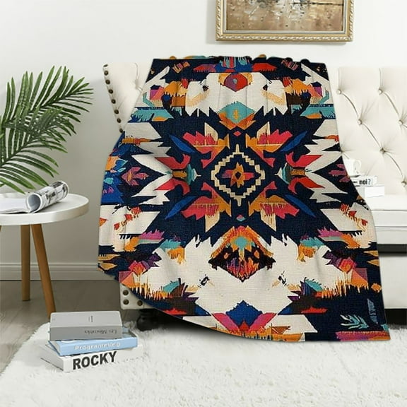 Creowell  Boho Theme Blanket, Soft Lightweight Flannel Novelty Indian Aztec Throw Blanket Gifts for Women Men Adults Kids, All-Season for Home Outdoor Camping  60x80in