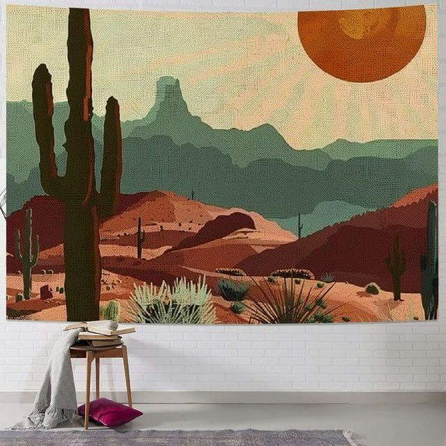 Creowell Boho Western Tapestry Modern Mountain Cactus Arizona Desert ...