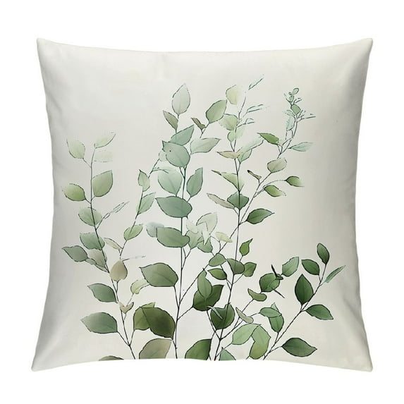 Creowell Botanical Pillow Covers Light Green Leaf Throw Pillows, Boho Art Prints Outdoor Pillowcase Cushion Case Decor for Home Sofa Couch Bed White
