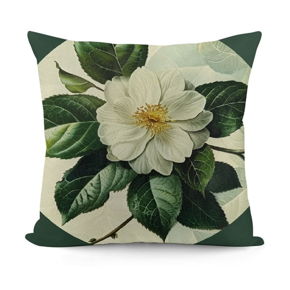 Creowell  Botanical Plant Throw Pillow Covers 18x18 Inch Green Leaves Flower Floral Print Vintage Outdoor Farmhouse Decorative Throw Pillows Cases Spring Summer for Home Couch Sofa Decor