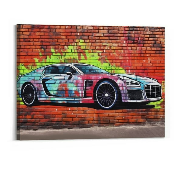 Creowell Boys Room Decor Graffiti Wall Art Car Painting Picture Abstract Art Man Cave Decor Framed Ready to Hang 20x16 Inch