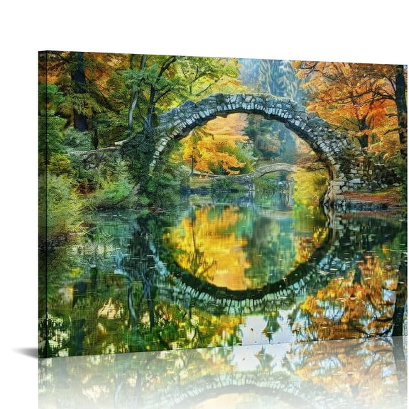 Creowell Bridge Water Trees Canvas Prints Wall Art Home Decor 20x16in
