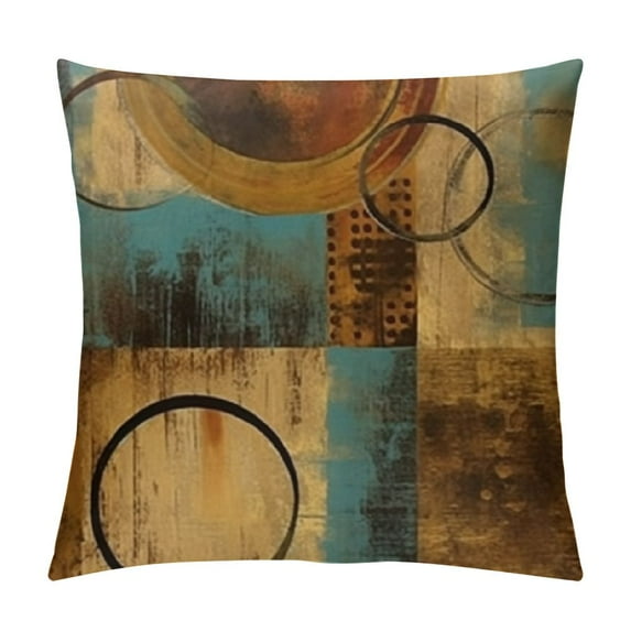 Creowell Brown Decorative Throw Pillow Covers Teal Pillow Cover Modern Geometry Abstract Art Decorative Pillows for Living Room Bedroom Sofa Couch Outdoor Pillow Covers