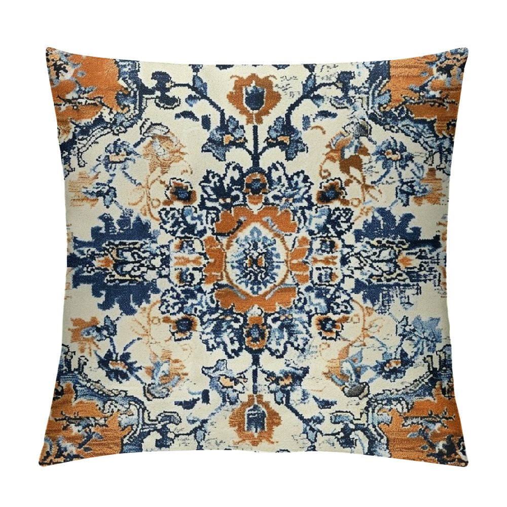 Ramirar Bohemian Throw Pillow Cover - Watercolor Blue Ethnic Style Square 18x18 Inch - Cotton Linen For Sofa Bed