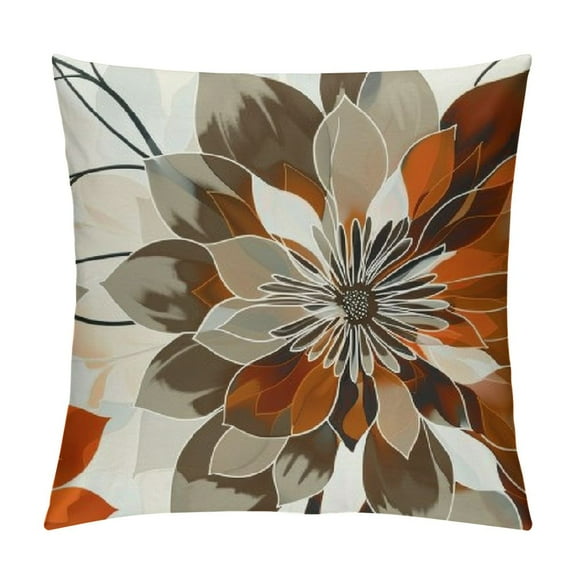 Creowell Brown and Orange Gray Dahlia Floral Pillow Covers  Outdoor Modern Coffee White Grey Flower Throw Pillows Cover Summer Fall Autumn Decorative Cushion Case for Couch Bed Decor