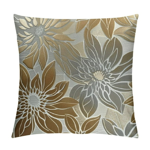 Creowell Brown Pillow Covers  Grey Gray Dahlia Modern Geometry Line Flower Summer Outdoor Decorative Throw Pillows Floral Farmhouse Pillowcases  Cushion Case Decor for Home Sofa Couch Bed