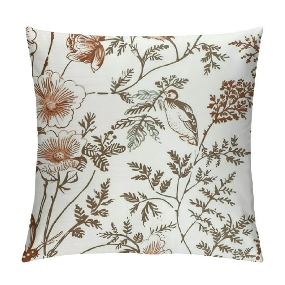 Creowell Brown and White Flowers Pillow Covers  Vintage Brown Flowers Throw Pillowcase  Decorative Morden Floral Outdoor Cushion Cover for Patio Sofa Bedroom Indoor Outdoor Party White